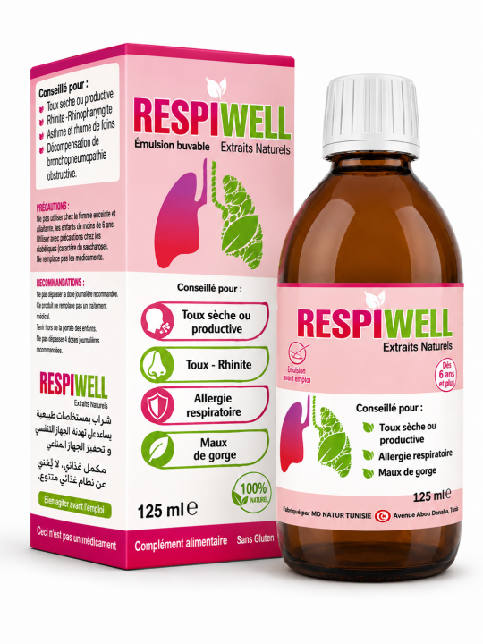 Respiwell Sirop 125 ml – flacon et boîte