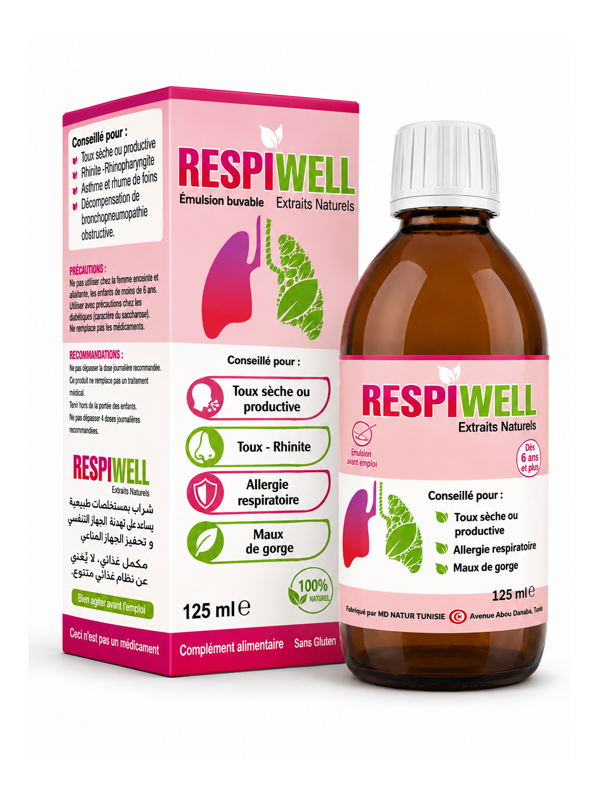 Respiwell Sirop 125 ml – flacon et boîte