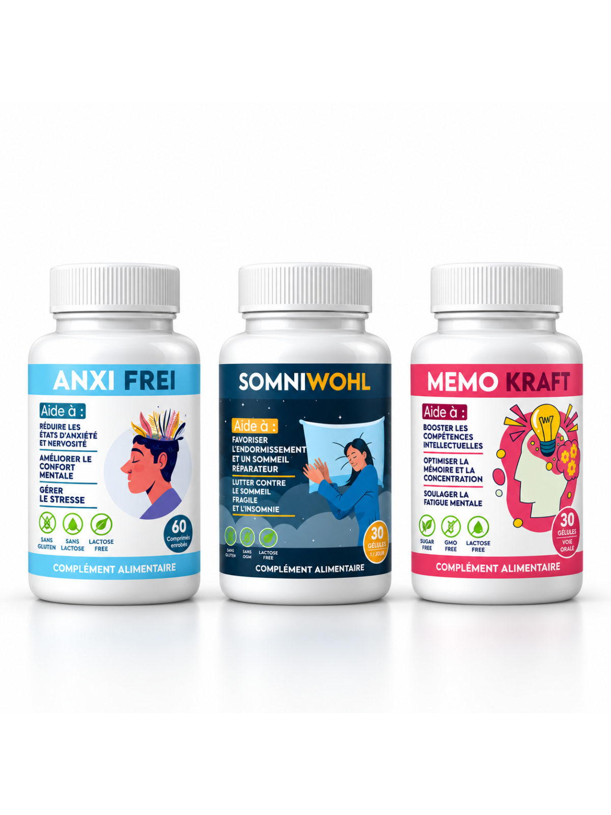 Pack Sérénité & Clarté Mentale (Anxifrei + Somniwohl + MemoKraft Plus)