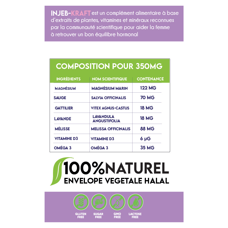 INJEB KRAFT régulateur d’hormones – bouffée de chaleur (30 GÉLULES)
