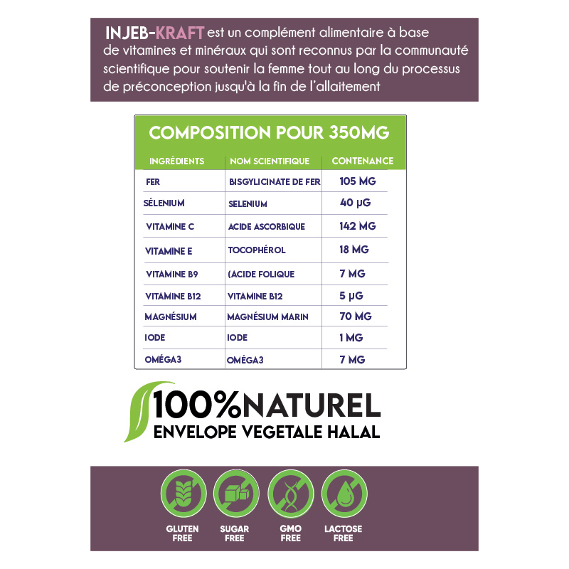 INJEB KRAFT Fertilité – Fortifiant 60 GÉLULES